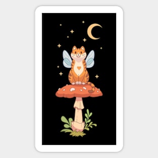 Fairy cat sitting on a mushroom night version Sticker